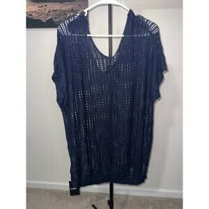 Blue crochet beach cover-up tunic Womens Top sz 4XL